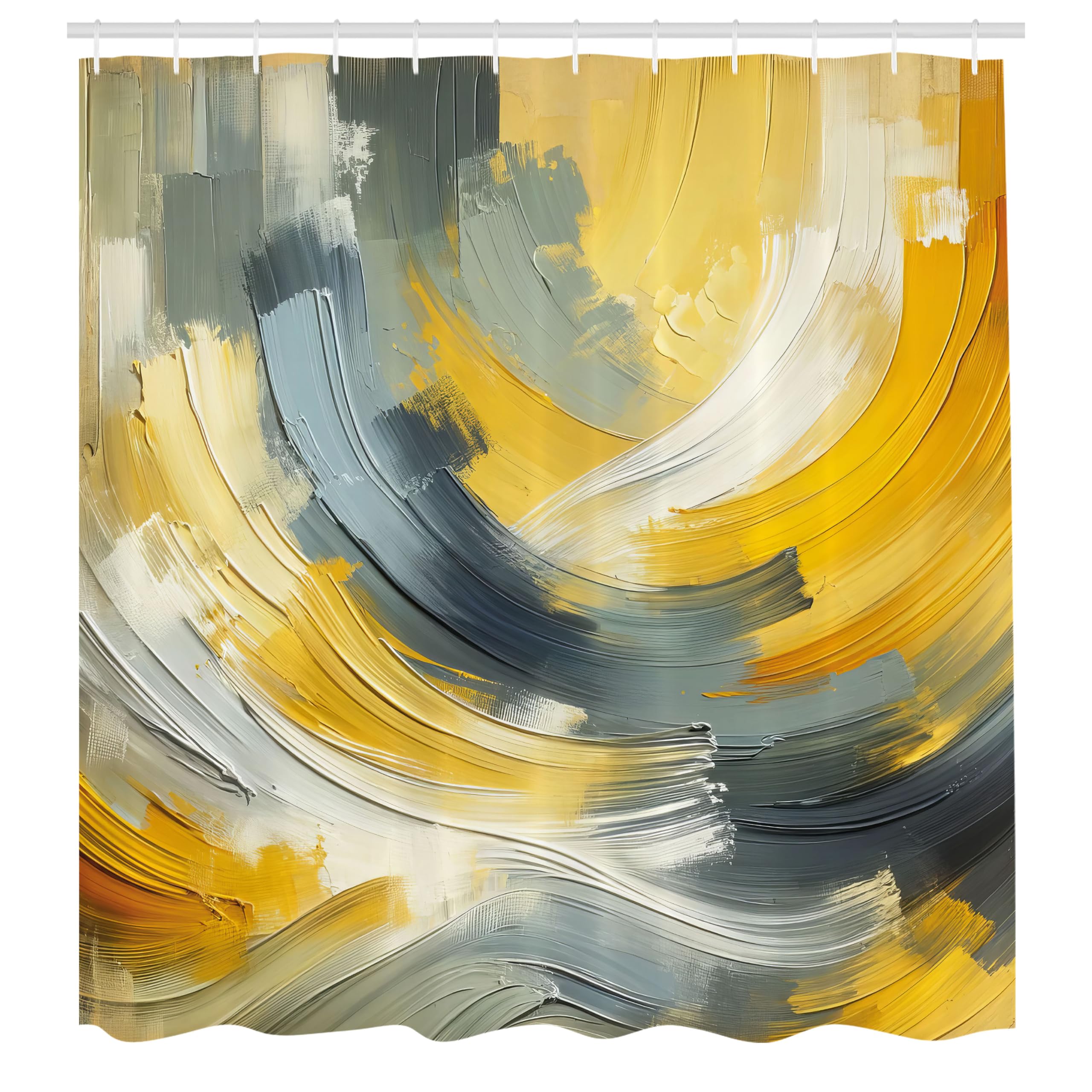 Ambesonne Yellow Shower Curtain, Contemporary Abstract Art Design Brush Strokes Look Composition Print, Cloth Fabric Bathroom De